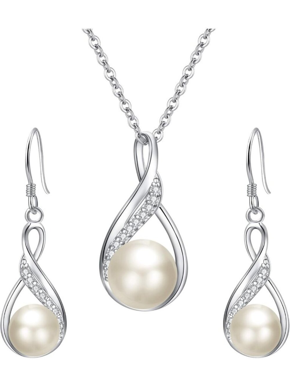Elegant 925 Sterling Silver Pearl Bridal Jewelry Set - Necklace & Earrings Gift